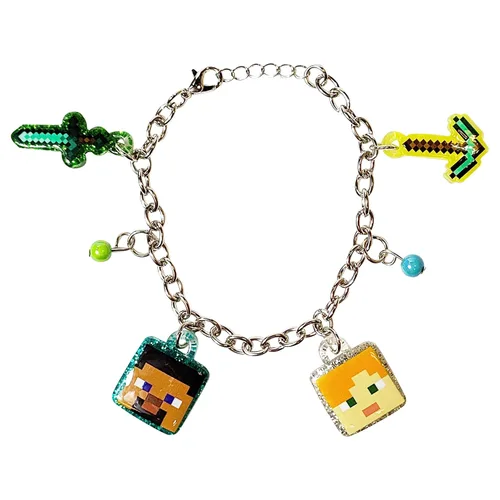 Vista 2 de LUV HER Pulsera de Minecraft de 7" con 4 dijes de metal - Minecraft - A partir de 3 años