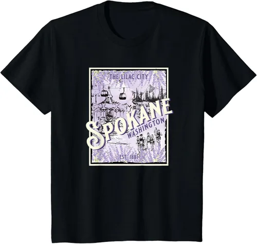 Vista 35 de Camiseta vintage Spokane Washington The Lilac City Carousel Waterfall, Negro