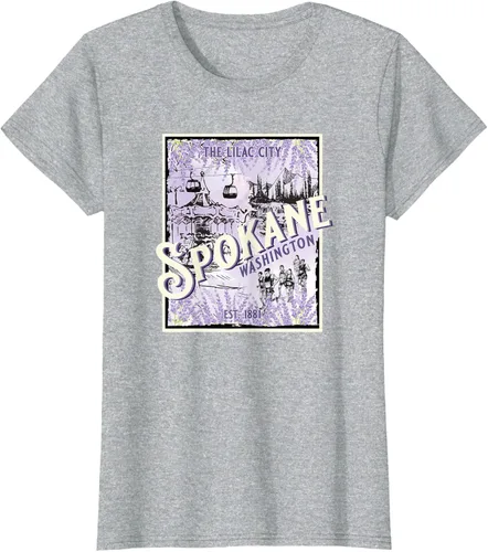 Vista 22 de Camiseta vintage Spokane Washington The Lilac City Carousel Waterfall, Negro