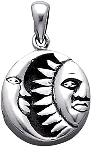 Vista 3 de Collar con colgante de plata de ley con sol celestial y luna de 18 pulgadas, ónix negro creado, Plata esterlina, ónix sintético