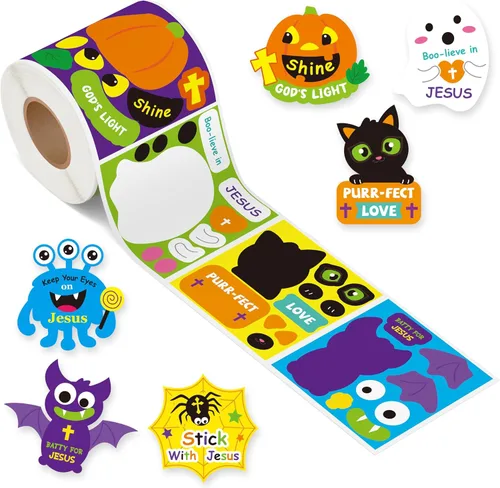 Vista 24 de Haooryx Fall Pumpkin Stickers Roll, 300 Pcs Make Your Own Halloween Pumpkin