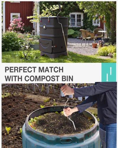Vista 6 de Contenedor de compost grande con herramienta aireadora ompost,Contenedores de vaso de abono al aire libre,Herramienta de torneado de compost