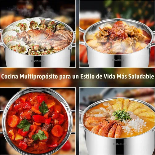 Vista 5 de ItsMillers Olla de acero inoxidable, 8 cuartos de galón, compatible con inducción, olla de cocina con mango remachado, apta para horno y lavavajillas