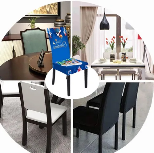 Vista 2 de Juego de 6 fundas para sillas de comedor, fundas para sillas Parsons de Navidad, color azul alce, elásticas, extraíbles y lavables, protector