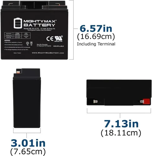 Vista 2 de Mighty Max Battery ML18-12F2-12 voltios 18 AH, terminal F2, batería recargable SLA AGM