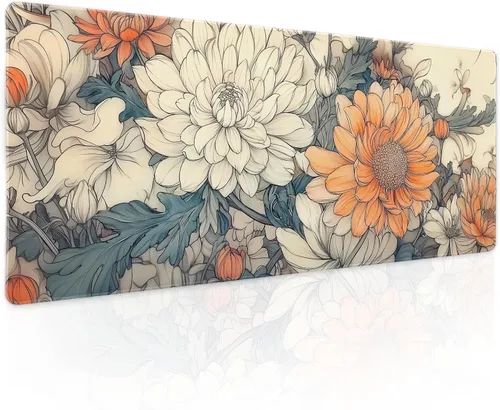 Vista 54 de Alfombrilla de mouse negra estética vintage para juegos botánicos, extendida, bonita planta verde bosque, naturaleza, floral, grande
