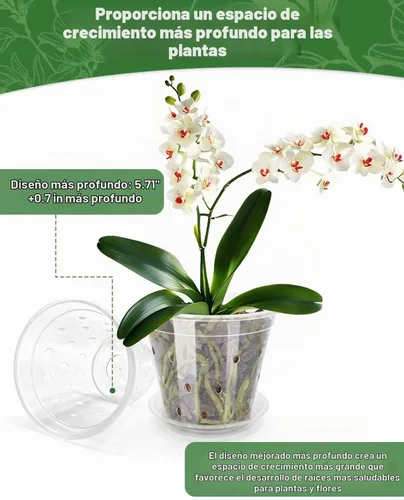 Vista 8 de Paquete de 10 macetas de orquídeas de 7 pulgadas, macetas de plástico más