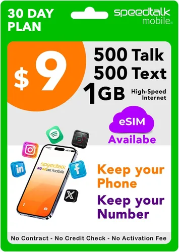 Vista 9 de SpeedTalk Mobile Tarjeta SIM prepagada – 250 conversaciones + 250 mensajes de texto + 250 MB – datos 5G 4G LTE – SIM 3 en 1 para teléfonos