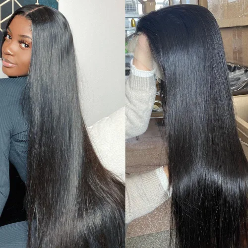Vista 11 de Iris Queen 12A 16 pulgadas recto HD encaje frontal pelucas de cabello humano prearrancado Peluca de cabello de color negro virgen con encaje