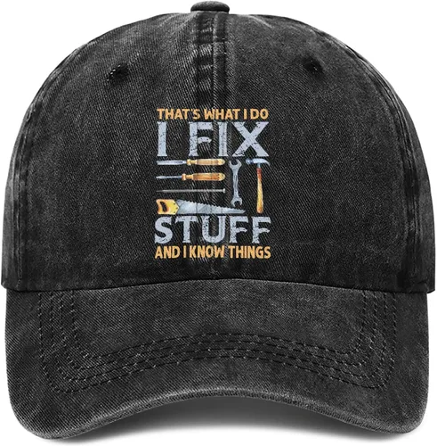 Vista 14 de I Fix Stuff and Know Things - Sombrero para hombre, That's What I Do Hat, I Fix Stuff Hat, I Fix Things and I Know Stuff Hat 1 (negro)