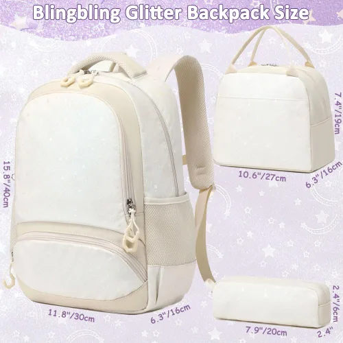 Vista 105 de Juego de mochila para niñas y adolescentes, mochila escolar para niños con bolsa para el almuerzo, estuche para lápices, mochilas escolares