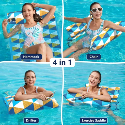 Vista 2 de Jasonwell Hamaca de agua inflable para piscina - Flotadores de piscina de tela, hamaca inflable para piscina, flotadores 4 en 1