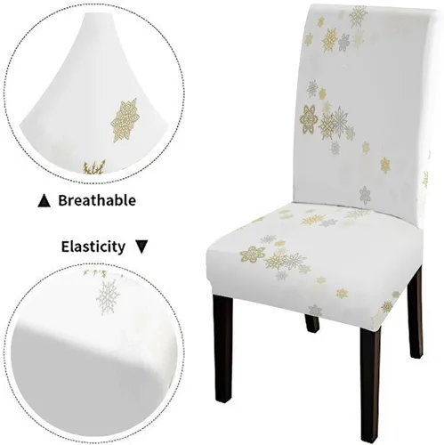 Vista 144 de CAPSCEOLL Christmas Dining Chair Covers,Snowflakes Festive Winter Pattern Stretch Chair Covers for Dining Room Set of 2 Washable Spandex Parson