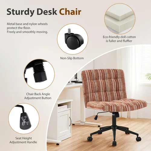 Vista 5 de Furnimart Silla de escritorio giratoria de 360° con tiras cruzadas, cojín extra grueso, silla de felpilla de alta calidad con patas cruzadas