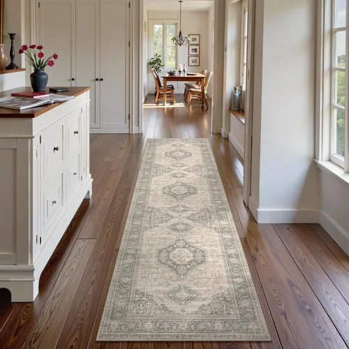 Vista 59 de Lahome Alfombra oriental lavable de área pequeña, 2 x 3 pies, para entrada, cocina, ultra fina, suave, tapete antideslizante para puerta de Azul