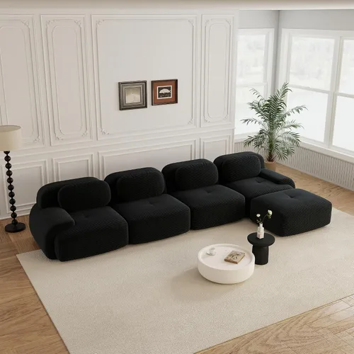 Vista 32 de Sofás modulares sin hueso de 152.8 pulgadas para sala de estar, sofá modular con diván en forma de L, cómodo asiento profundo tapizado de tela