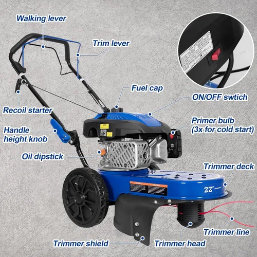 Vista 7 de BILT HARD Cortadora de hilo autopropulsada, cortador de cepillo de gas de 4 ciclos de 170 cc, diámetro de corte de 22 pulgadas, ajuste de altura