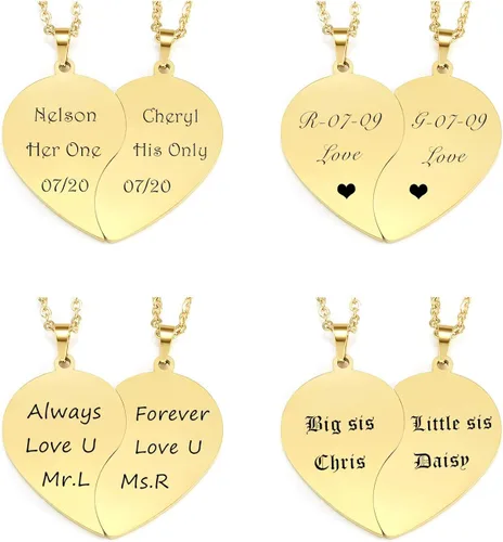 Vista 4 de Personalized Master Collar a juego personalizado para parejas, de acero inoxidable, rompecabezas de corazón para él y ella, collar de pareja
