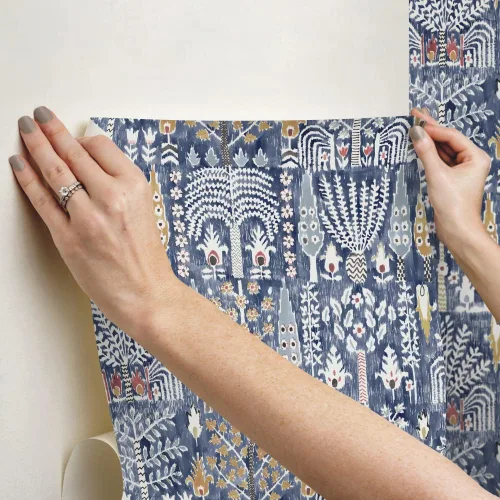Vista 8 de RoomMates RMK12372PL - Papel tapiz autoadhesivo de Ikat persa Azul