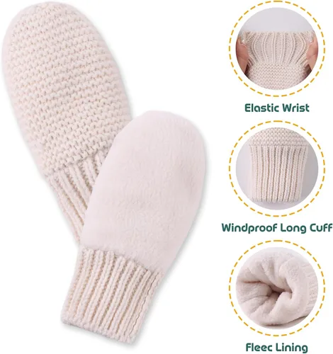 Vista 5 de JANGANNSA Básico invierno bebé niños Beanie guantes de punto niñas sombrero con pompón orejeras forro polar cálido niños sombreros mitones