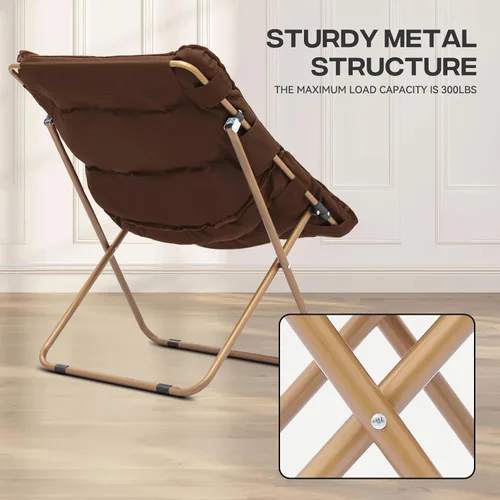 Vista 7 de Cómoda silla con platillo, silla de sala de estar, silla plegable acolchada suave de piel sintética, cómoda silla cuadrada de luna para sala