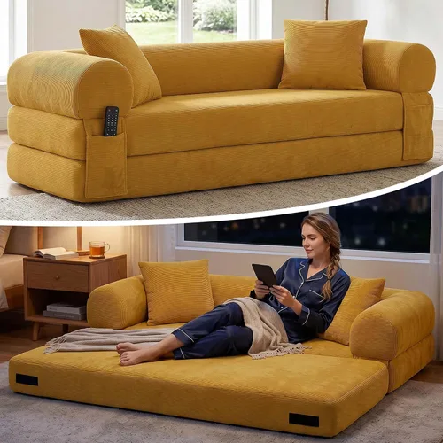 Vista 8 de Anwick Sofá cama convertible sin hueso de 80 pulgadas, sofá cama 3 en 1, tamaño Queen para sala de estar, estudio, apartamento, pana, espuma