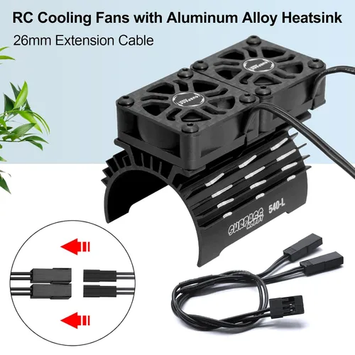 Vista 6 de OGRC Ventiladores de enfriamiento RC duales de 30mm 28000 RPM Disipador de calor para motor de coche RC con cubierta de metal 3650 3660 540 550