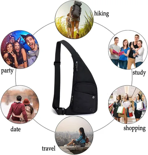 Vista 8 de Qidelong Bolso bandolera para hombres y mujeres, delgado bolso de bolsillo personal, mochila de hombro en el pecho, mochila casual, riñonera de viaje