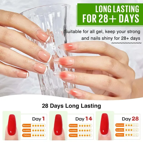 Vista 7 de MEFA Juego de 2 piezas de 15 ml de esmalte de uñas de gel, capa superior y base, esmalte de uñas de gel sin necesidad de limpieza, efecto de brillo