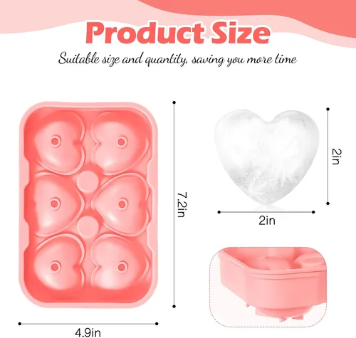 Vista 3 de Domensi 2 moldes grandes de hielo en forma de corazón 3D reutilizables de silicona con 6 formas de corazón para bricolaje, chocolate, dulces, Rosa