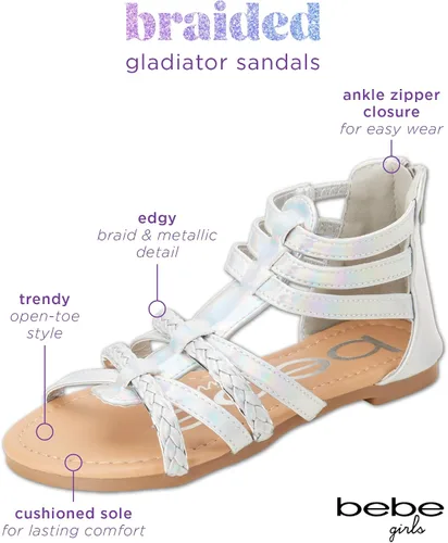 Vista 2 de bebe Sandalias para niñas Lindas sandalias de verano de gladiador con tiras trenzadas, con puntera abierta, zapatos de vestir para fiesta de playa