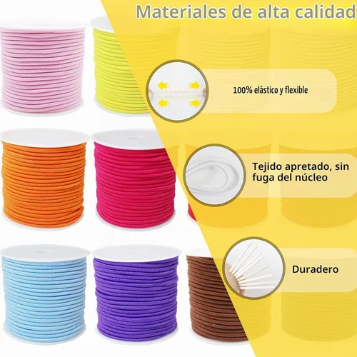 Vista 3 de Surtido de 12 rollos de cuerda elástica de colores de 0.079 in, 300 pies, cuerda elástica redonda con cuentas pequeñas para poni, cuentas