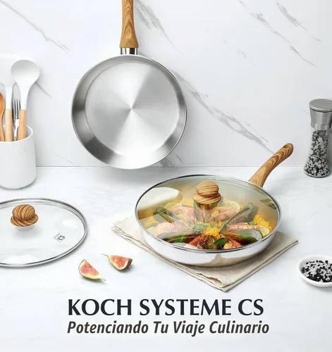 Vista 7 de KOCH SYSTEME CS Juego de sartenes de acero inoxidable con tapa, sartenes de acero inoxidable de 8" y 10" y 12" con mango resistente al calor, juego