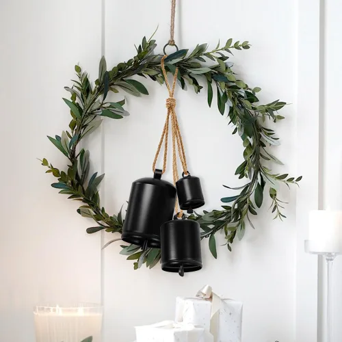 Vista 2 de Campanas decorativas para colgar, estilo moderno, campanas decorativas de Navidad negras elegantes y adornos, juego de 3