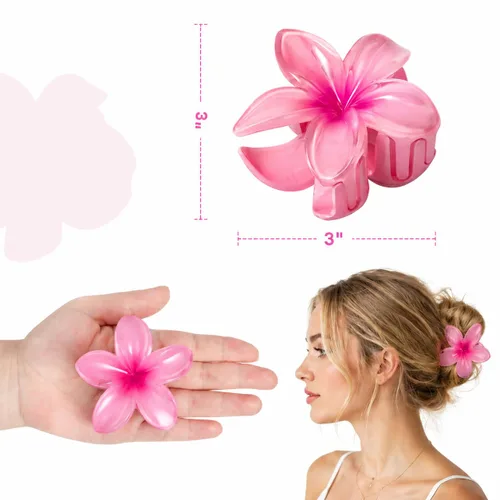 Vista 4 de Paquete de 6 pinzas para el pelo de flores para mujeres, pinzas de hibisco hawaiano, bonitos accesorios para el cabello, regalos para mujeres y niñas