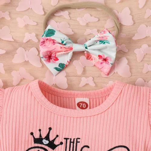 Vista 3 de Traje de verano para bebé recién nacido, ropa floral de manga corta con volantes, diadema
