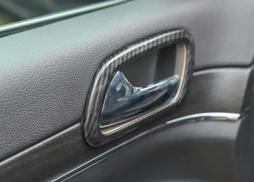 Vista 7 de ABS manija de puerta interior tazón decoración anillo cubierta para Jeep Grand Cherokee 2017 Up (fibra de carbono)
