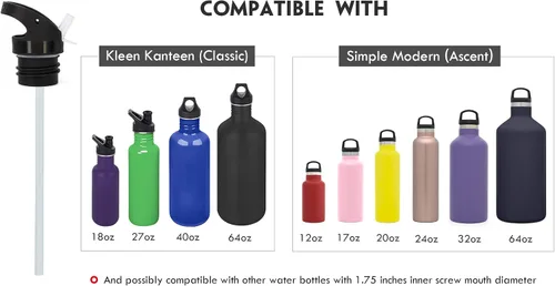Vista 6 de Tapa de popote para Hydro Flask boca estándar, multicompatible con tapa de ascenso Simple Modern para boca de 1.91 pulgadas, 18 onzas, 21 onzas, 24