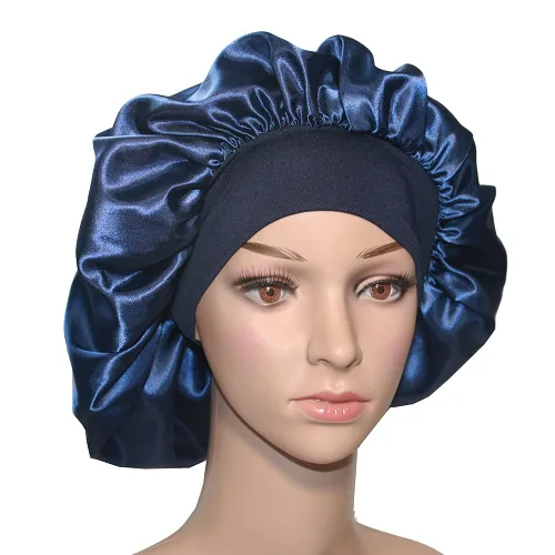 Vista 11 de VEYRNEIC Gorro de satén para el cabello para dormir, gorras de seda para quimioterapia con banda elástica ancha, gorro de dormir para mujeres