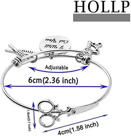 Vista 2 de HOLLP Pulsera extensible para peluquería para estilista de peluquería, regalo con texto en inglés "I Will Cut You", joyería de peluquería con peine