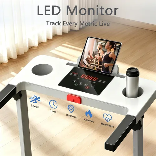 Vista 3 de Walking Pad Treadmill with 8% Incline & Handle Bar, Portable Under Desk Treadmill for Home Office, Compact Foldable Treadmill Quiet Anti-Slip Blanco