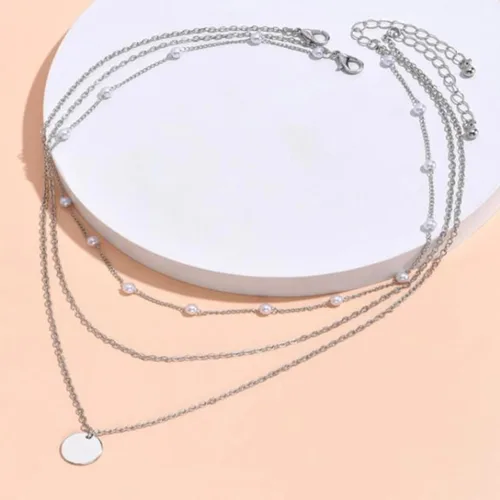 Vista 5 de Collares en capas para mujer, collar de cadena de perlas, collar con dije de moneda, gargantilla de capas bohemias, collares ajustables para regalos