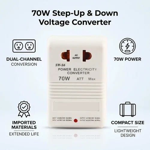 Vista 3 de Transformador convertidor de voltaje Moncer 70W Convertidor de voltaje ascendente y descendente (enchufes estándar de CN)