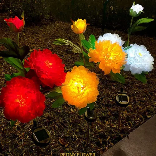 Vista 7 de Aolyty Luces solares de jardín de flores, luz solar de peonía para decoración al aire libre, IP65, luces solares de estaca impermeables, paquete