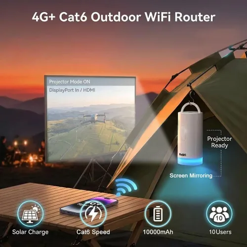 Vista 5 de KuWFi Punto de acceso portátil de 4G LTE Cat6 WiFi, luz que acampa, batería