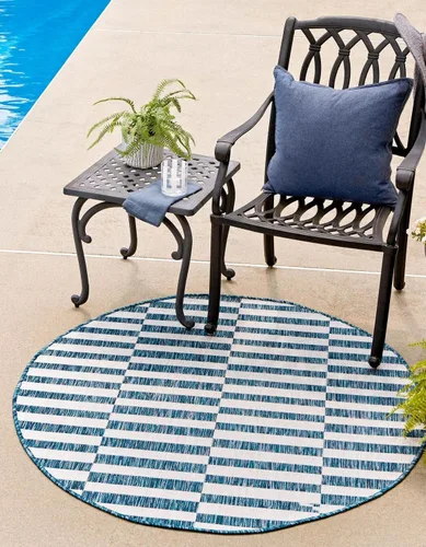Vista 22 de Unique Loom Outdoor Striped Collection - Alfombra a rayas (4' 1" x 6' 1" Rectángulo, azul/marfil)