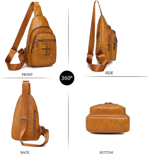 Vista 3 de JRNDNIUO Bolso bandolera de cuero para mujer bolso cruzado de hombro mochila de viaje para hombres y mujeres color marrón grande