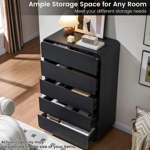 Vista 4 de Standifurno Cómoda de 29.5'' de Ancho para Clóset, Cajones Negros con Diseño Curvo, Cajonera con 5 Cajones, Cajón Vertical con Amplio
