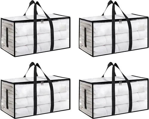 Vista 48 de Paquete de 4 bolsas de mudanza extra grandes y resistentes, bolsas de almacenamiento impermeables con asas y cremalleras, plegables para dormitorio