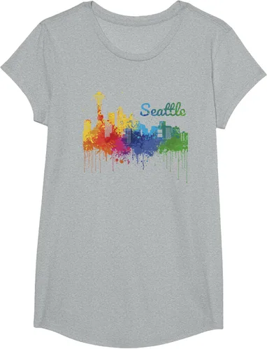 Vista 53 de Seattle Washington Skyline Watercolor Souvenir Seattle Camiseta, Negro